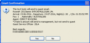 Front office email notification - guest registration