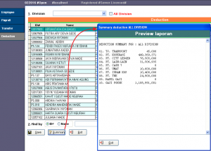 Payroll - Summary ( Komponen deduction seperti sheet Excel )